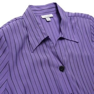 Dressbarn Plus Size Blouse Women 22/24 Purple Pinstripe Button Shirt Lined